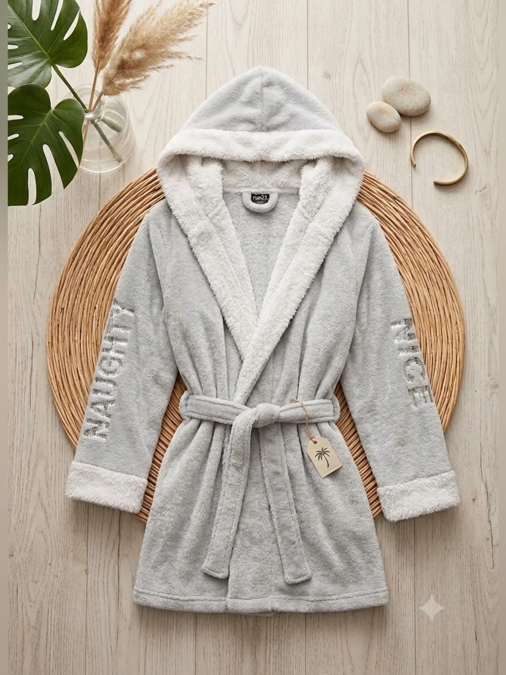 RUE21 Grey Plush Sherpa-Lined Hooded Robe | 